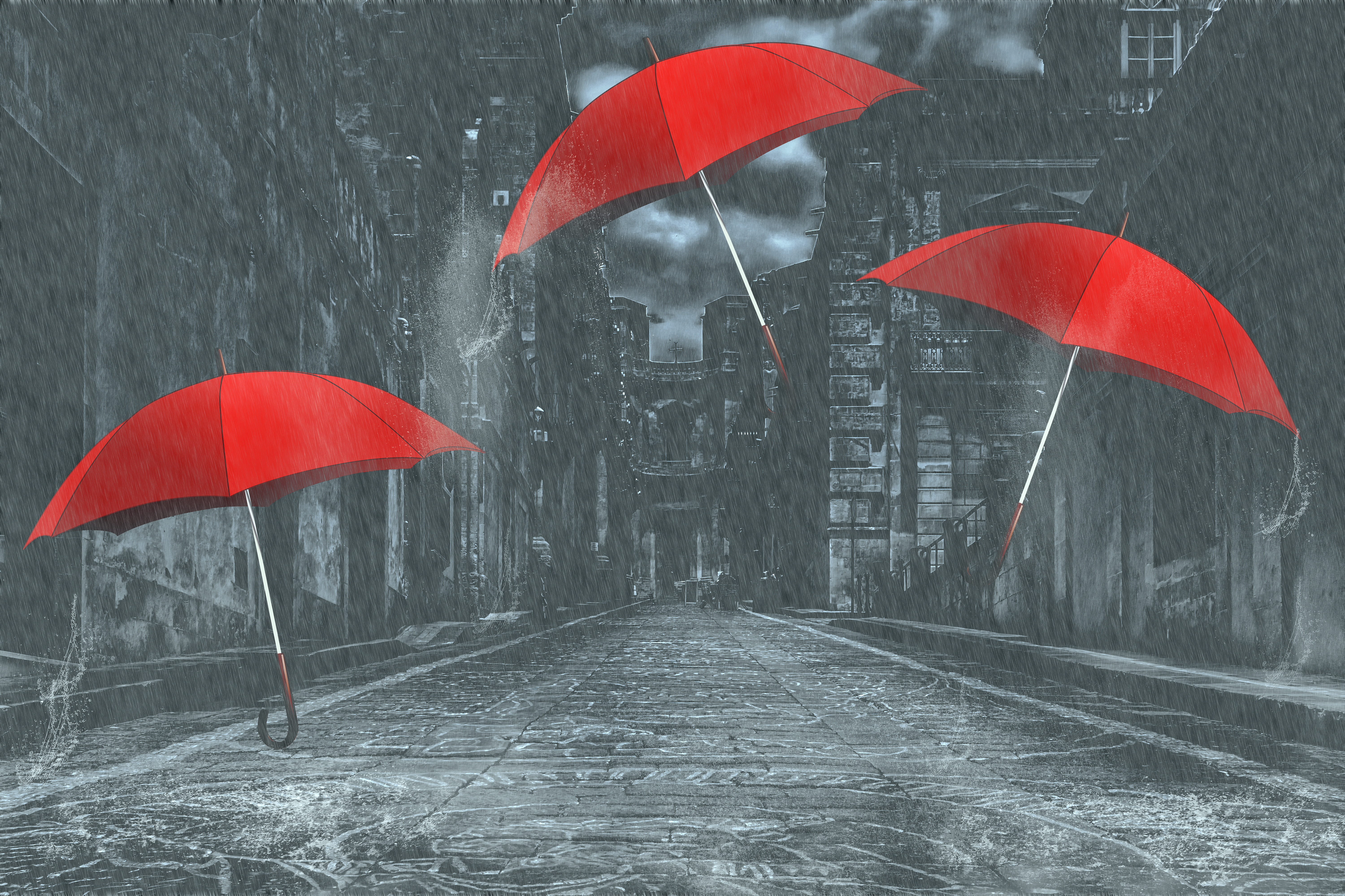 umbrella, rain, alley, wet, weather, raindrop, rainy day, protection