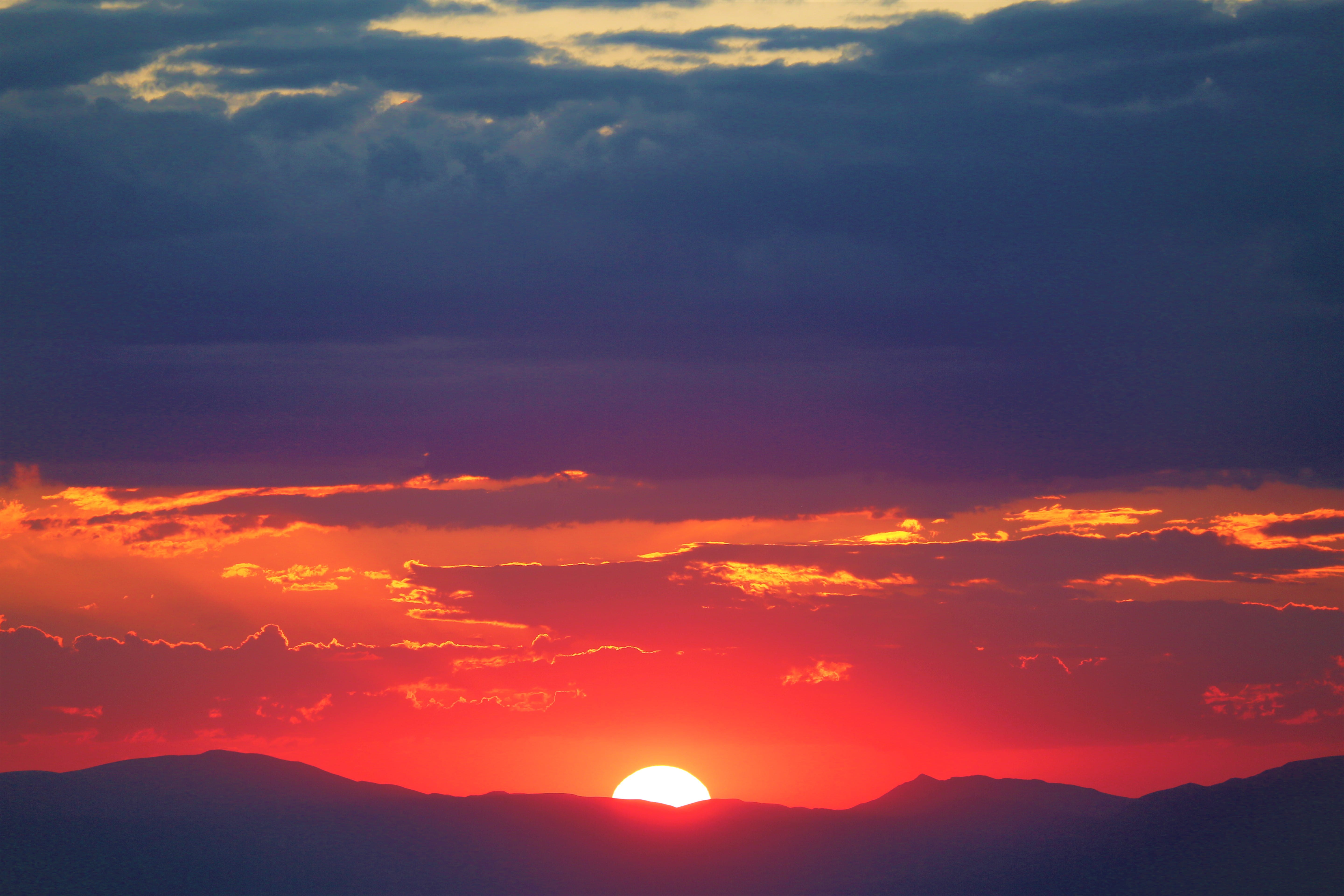 Silhouette Photo Of Mountains, backlit, clouds, dawn, dramatic