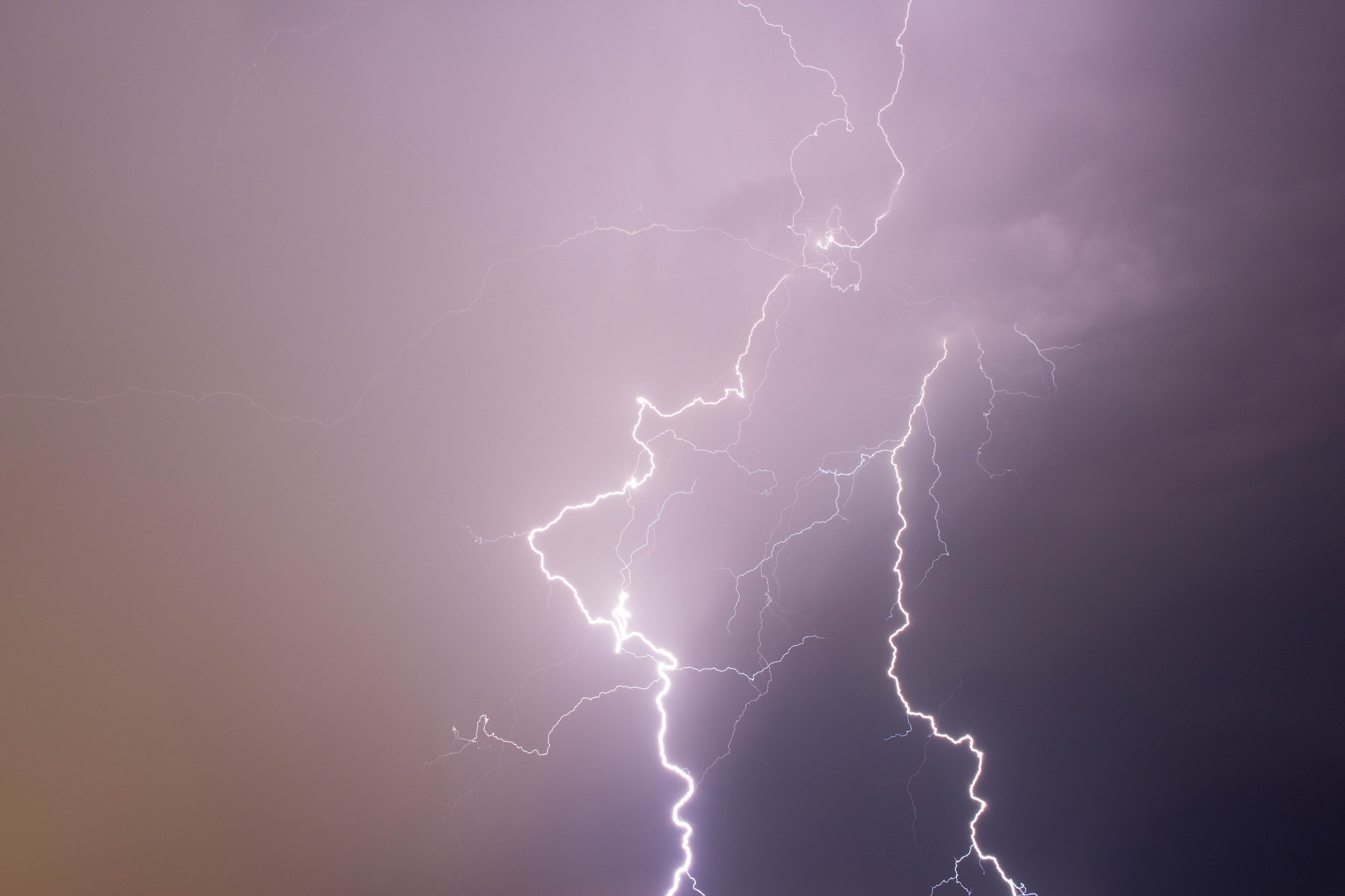 lightning strikes under cloudy storm, power in nature, cloud - sky