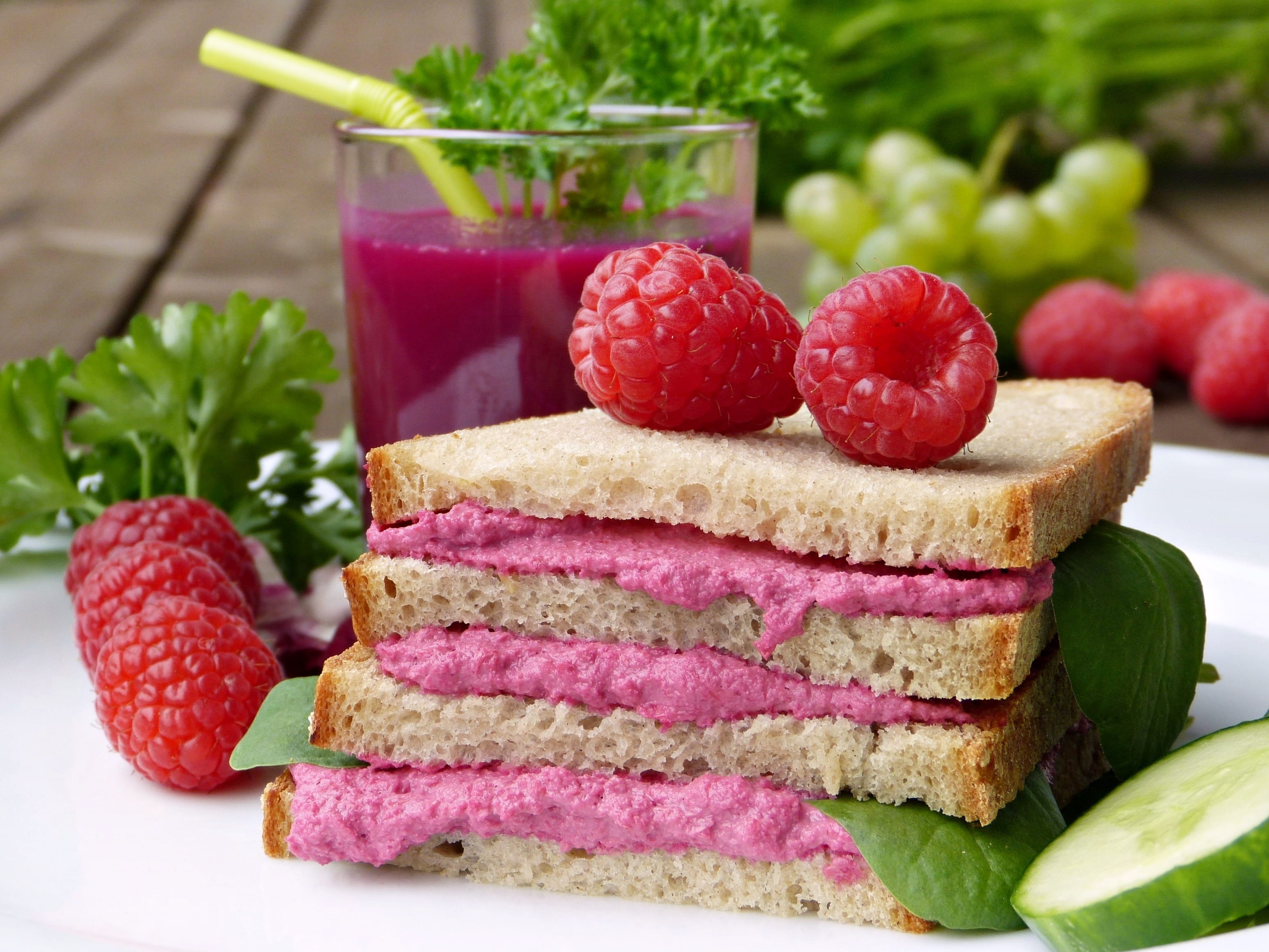 bread, sandwich, beetroot, spread, jause, snack, vegetarian