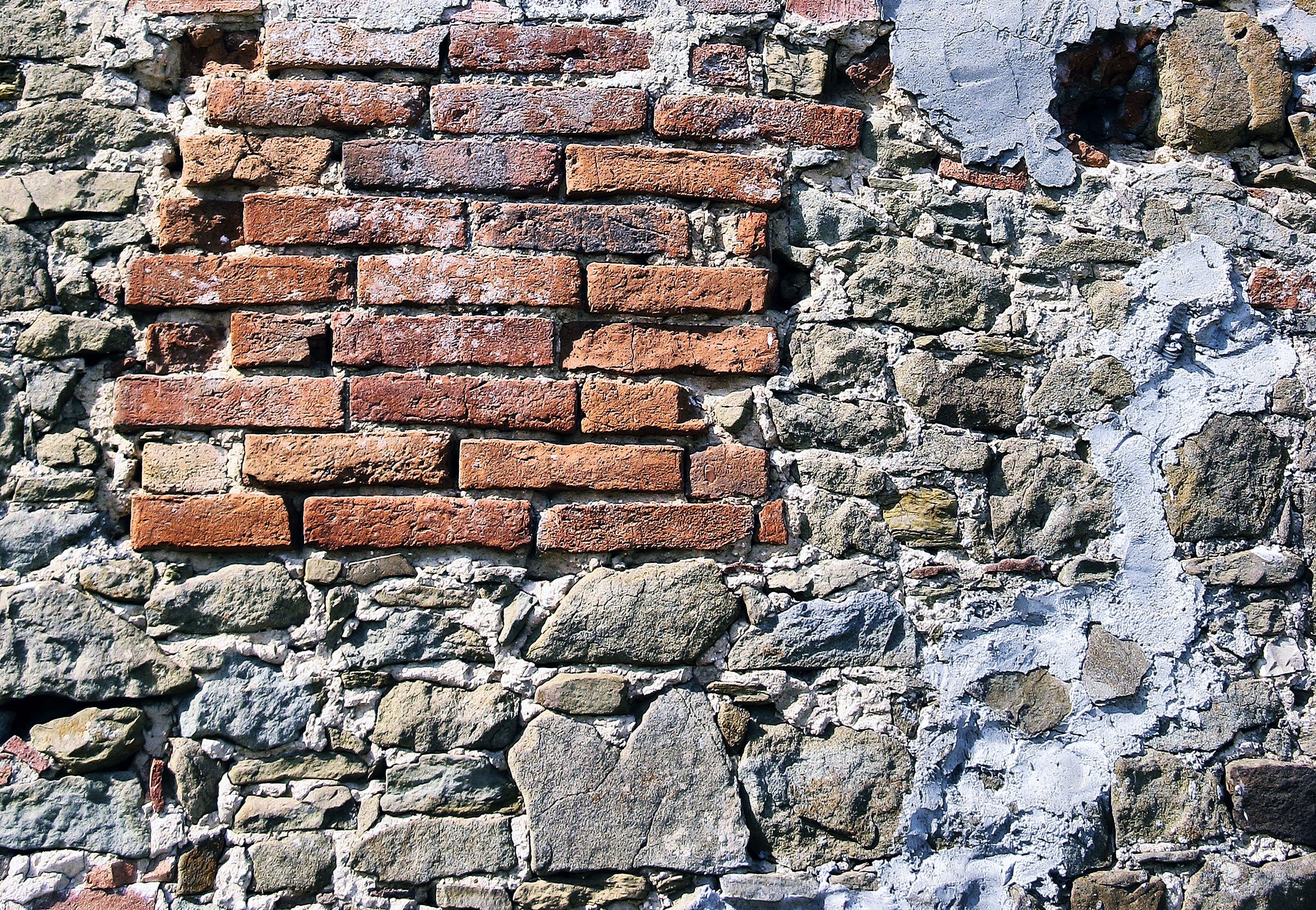 brown and grey brick wall, stone wall, walkway, path, rock, rubble
