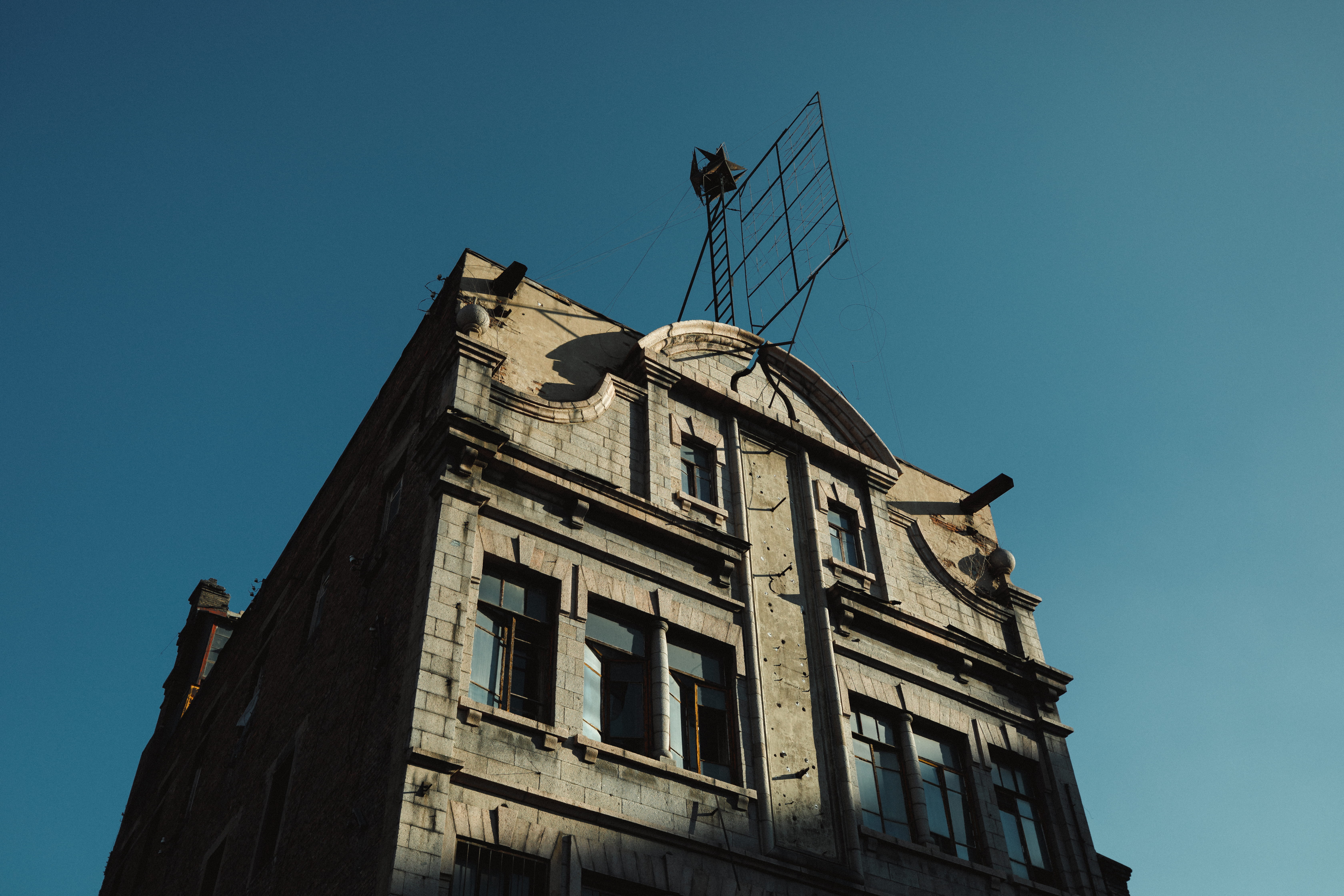 building, architecture, old, aged, window, light, shadow, sky