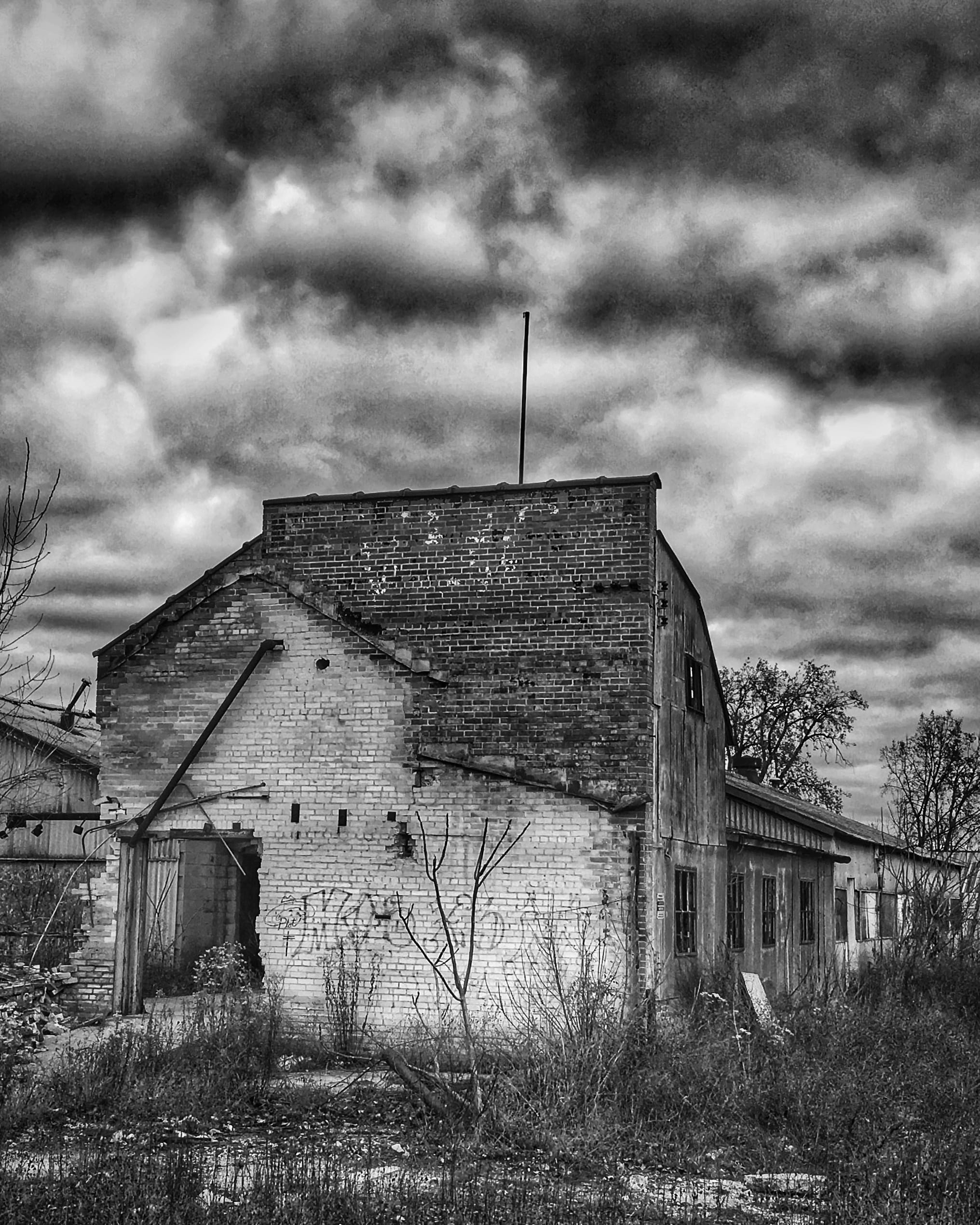building, brick, trees, built structure, cloud - sky, architecture