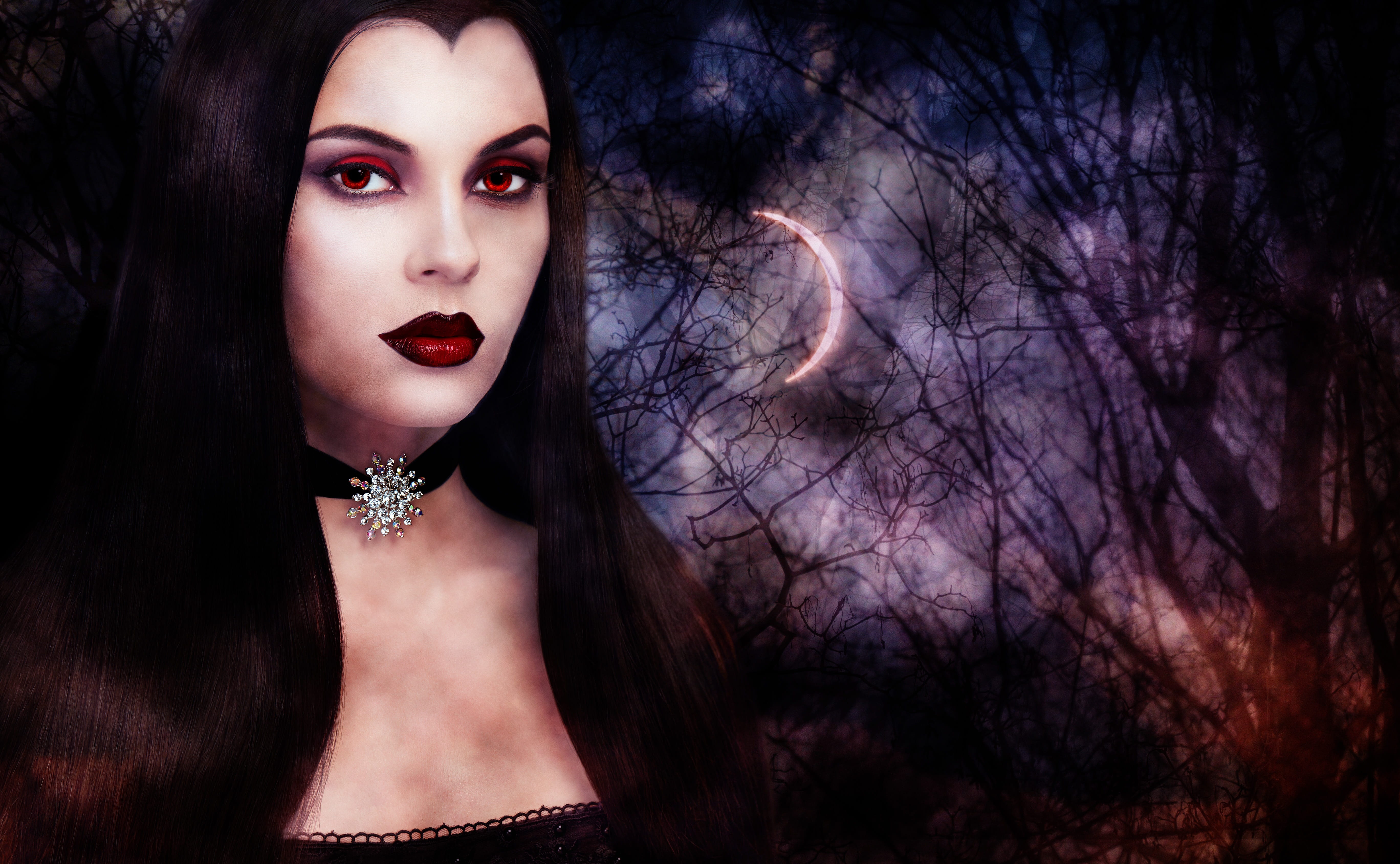 vampire, dark, gothic, crescent moon, night, spooky, trees