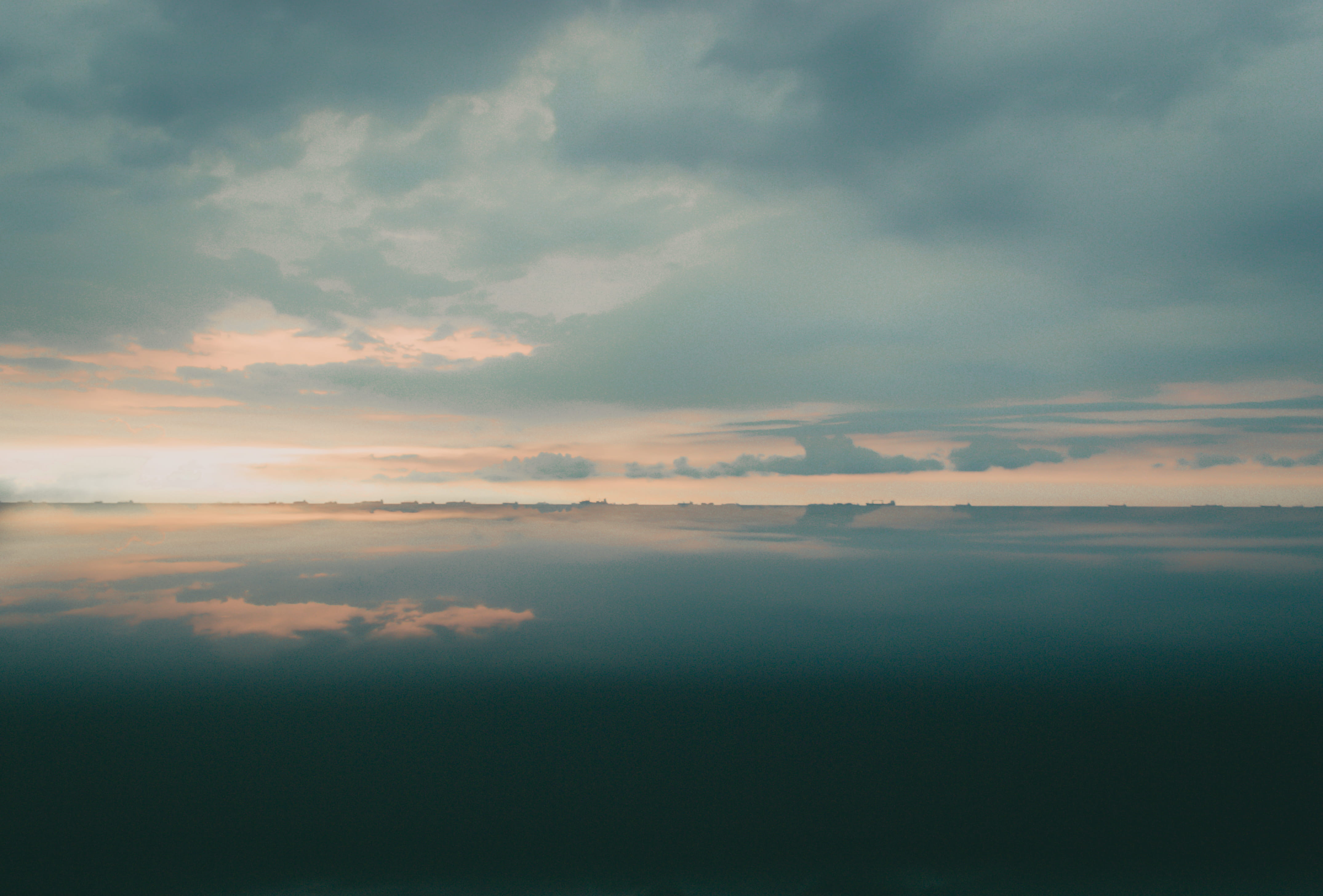 sunset, sea, ocean, reflection, clouds, orange, horizon, lines