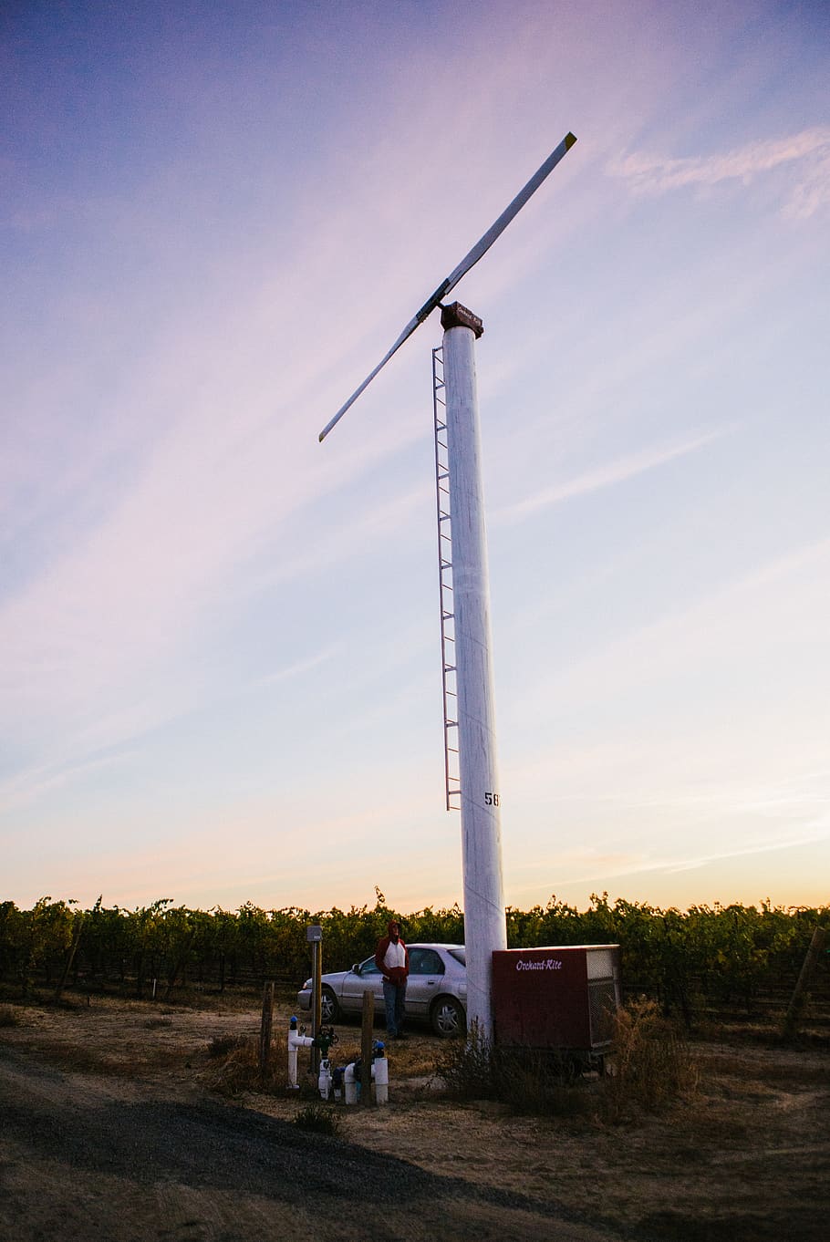 turbine, wind, applefields, harvest, morning, sunrise, sky HD wallpaper