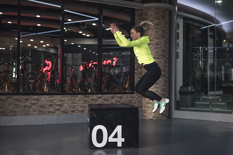 Photo of Woman Jumping on Box, active, active wear, blonde, exercise, HD wallpaper