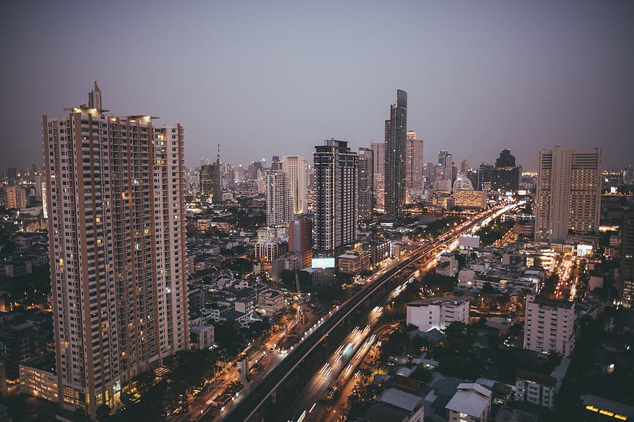 cityscape at night time, road, urban, nature, landscape, outdoors HD wallpaper