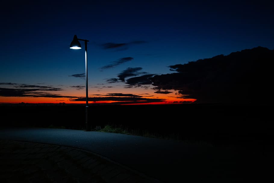 lighted outdoor lamp during nightime, lamp post, ostfriesland