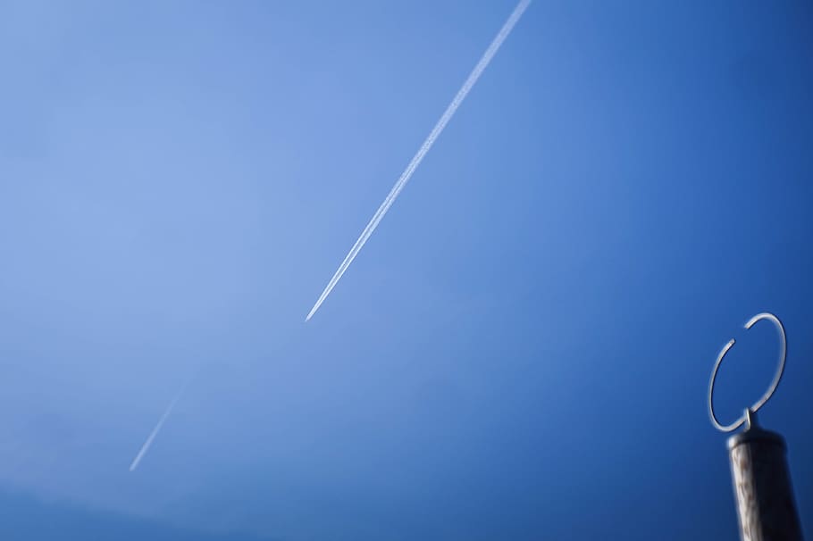 airplane, sky, blue, vapor trail, low angle view, cloud - sky HD wallpaper