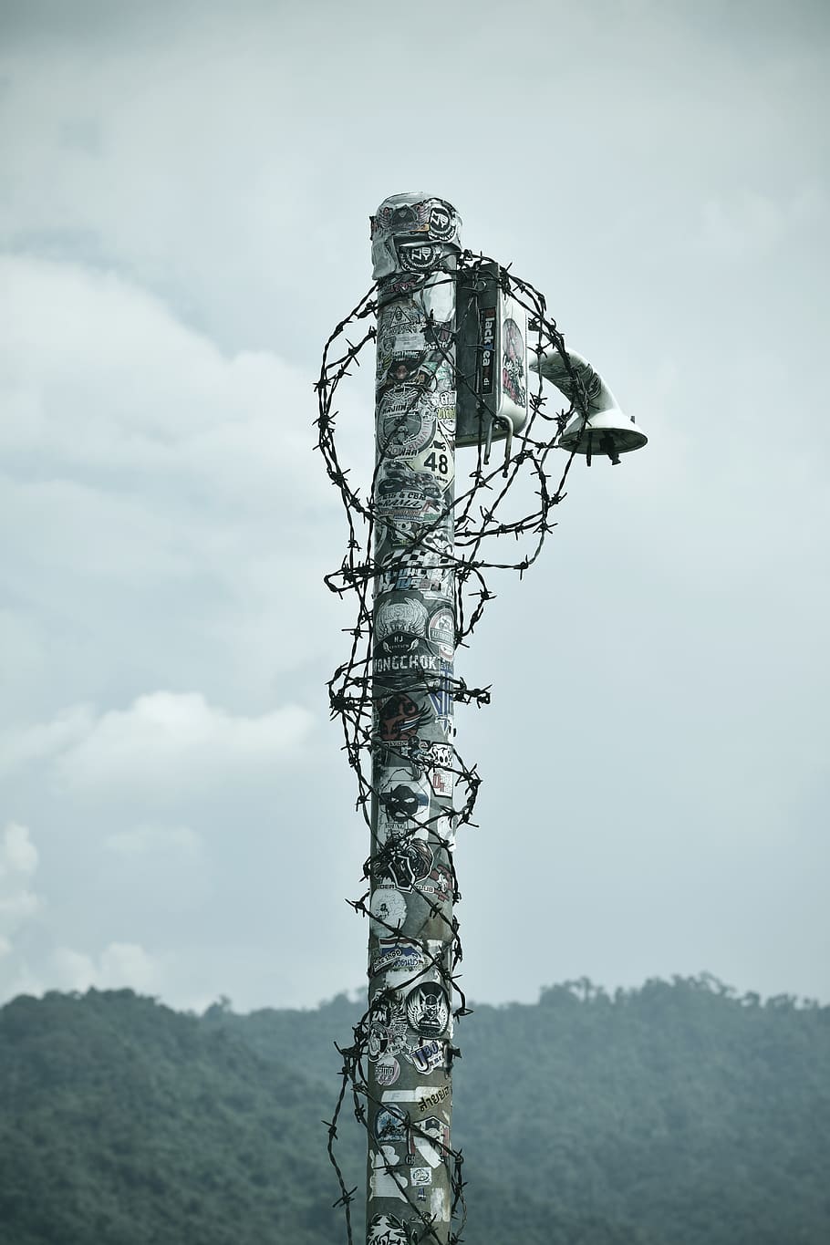 gray post with wire, sky, day, cloud - sky, no people, nature HD wallpaper