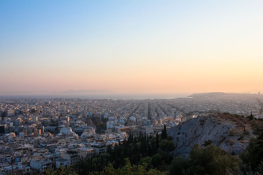 greece, athens, big, sunset, dusk, city, travel, adventure HD wallpaper
