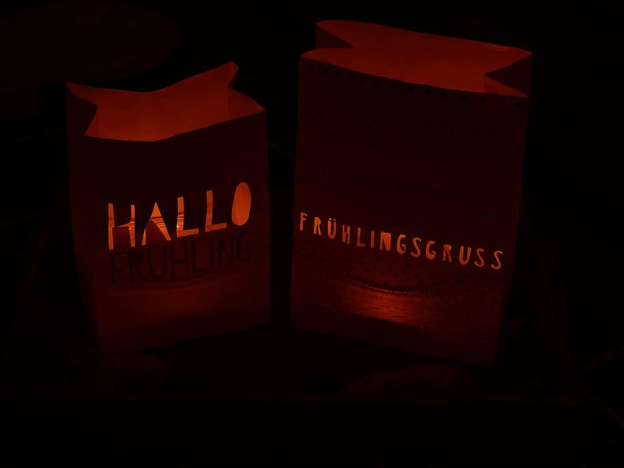 spring greeting, cozy, tinker, paper bag, candle, shining, deco HD wallpaper