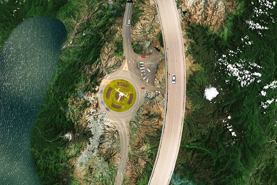 High-angle View of Highway, beautiful, grass, landscape, nature HD wallpaper