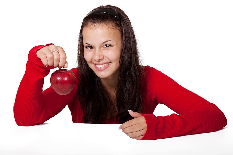 apple, fresh, fruit, food, sweet, nature, ripe, girl, woman HD wallpaper