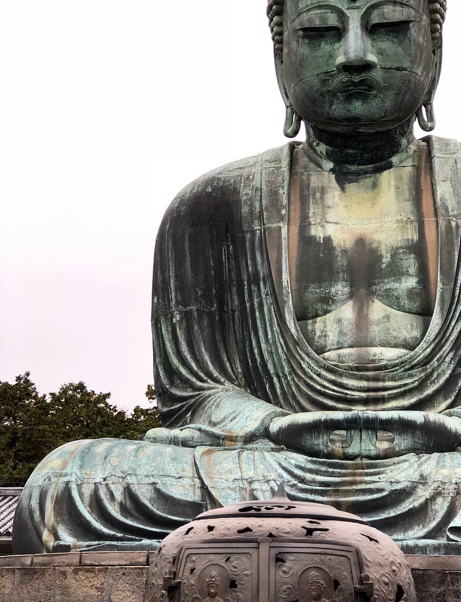 japan, kamakura-shi, great buddha of kamakura, monument, big, HD wallpaper