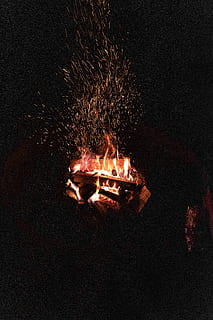 fire, bonfire, flame, outdoors, nature, wood, black, sparks HD wallpaper