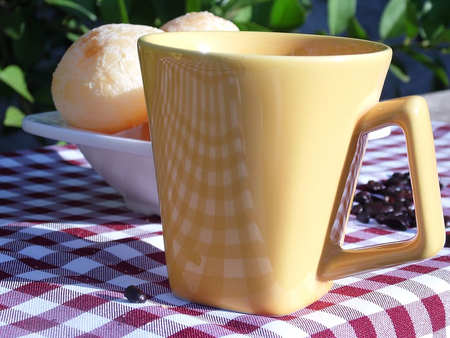 afternoon coffee, breakfast, cheese bread, food and drink, tablecloth HD wallpaper