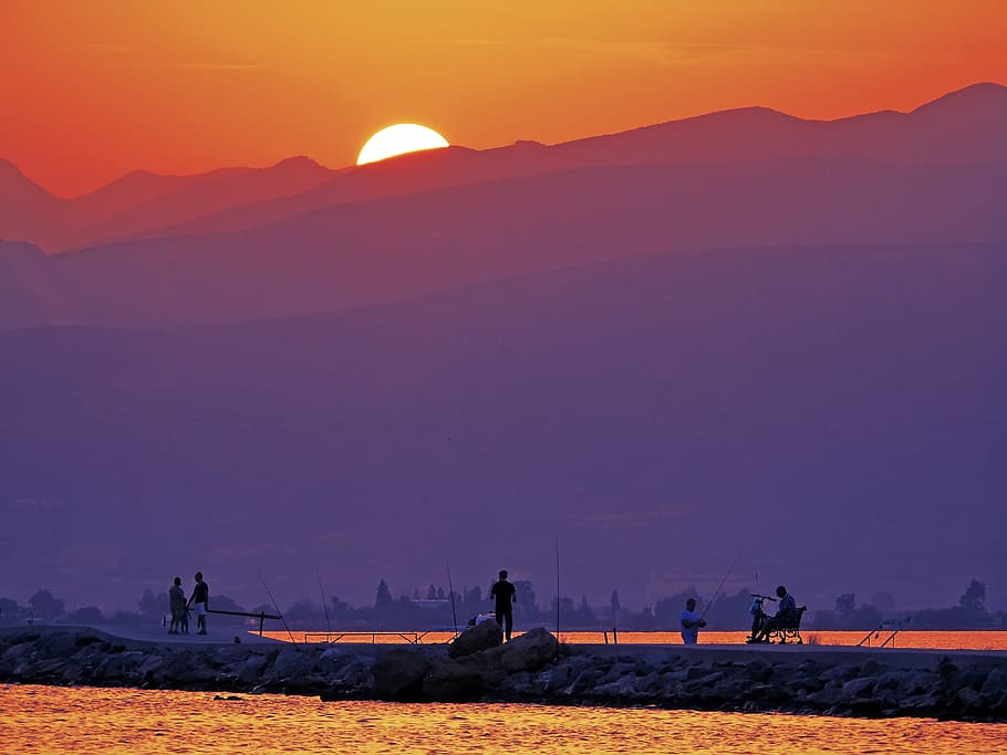 sunset, mountains, sea, landscape, nature, scenic, dawn, outdoor HD wallpaper