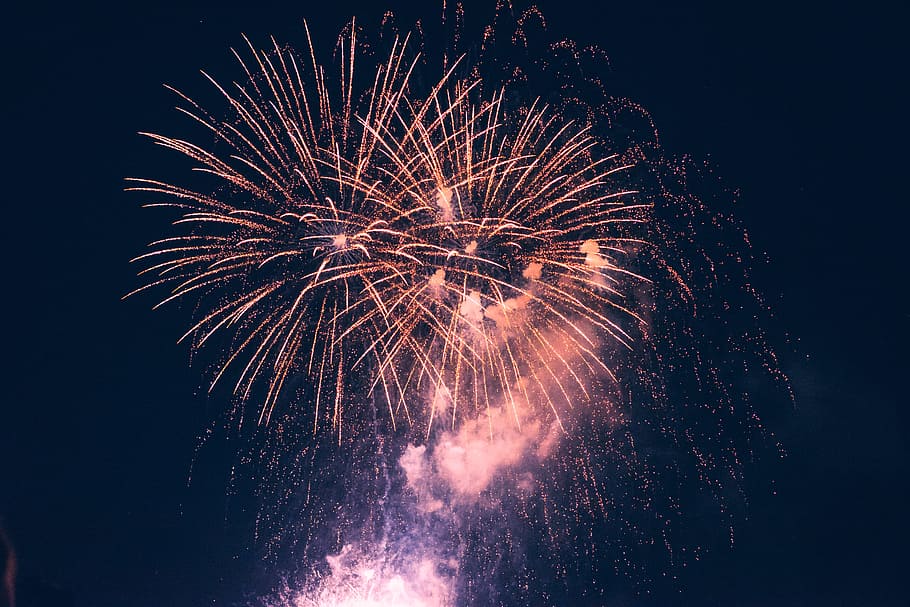 fireworks display, 4th, 4th of july, smoke, night, dark, sky, HD wallpaper