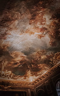 brown and white ceiling art, versailles, france, building, architecture HD wallpaper