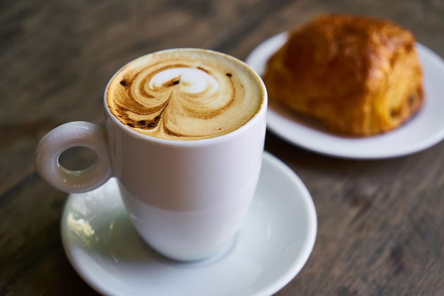 Cup of Coffee and Bread, blur, caffeine, cappuccino, close-up HD wallpaper