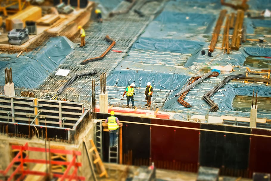 Man in Yellow Safety Vest Climbing on Ladder, architecture, blur HD wallpaper
