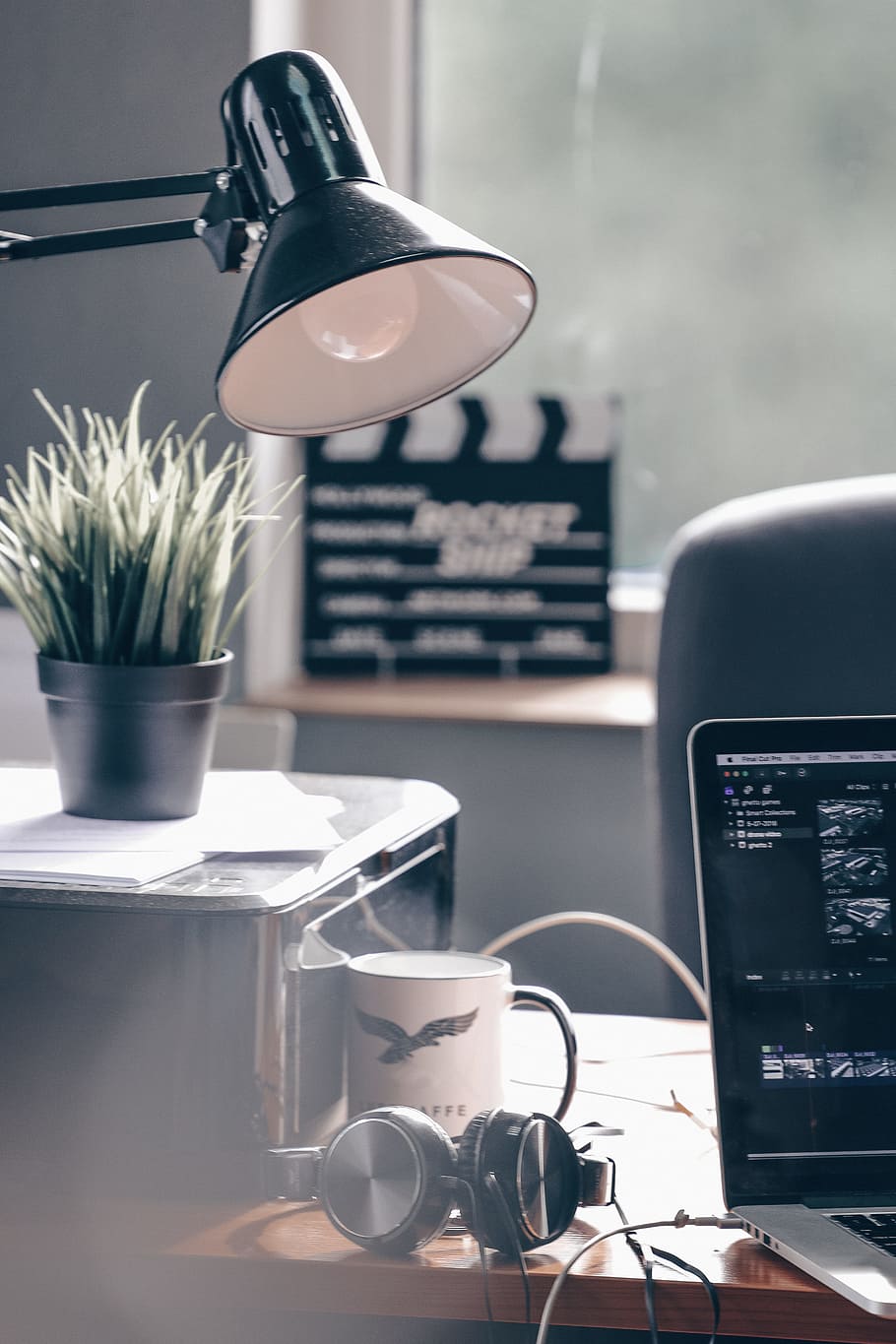 Lamp And Headphones On Table, cup, office, room, work, workspace HD wallpaper