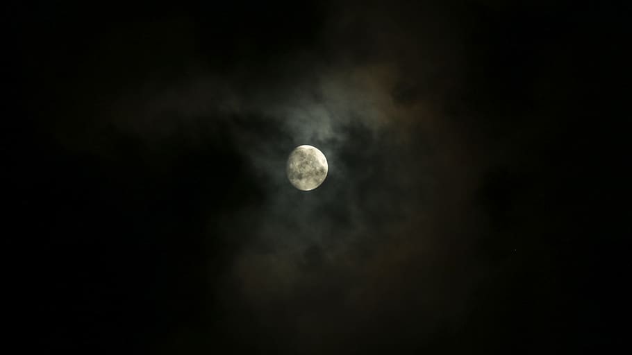 full moon covered by dark clouds, india, thrissur, sky, creepy HD wallpaper