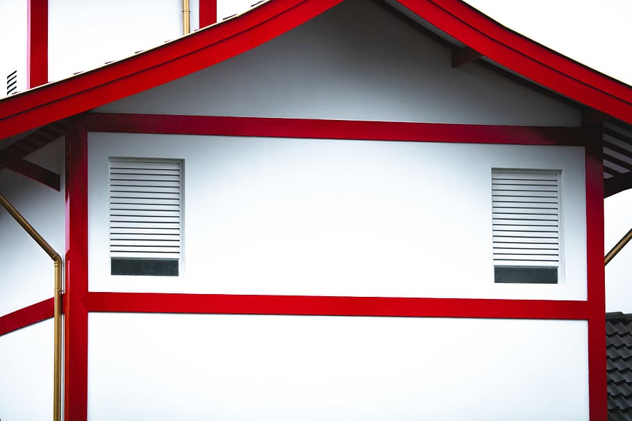 White and Red Painted Structure, architectural design, architecture HD wallpaper
