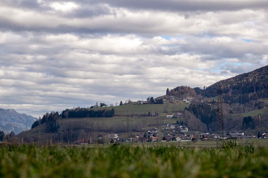 austria, öblarn, enns (river), styria, niederöblarn, village HD wallpaper