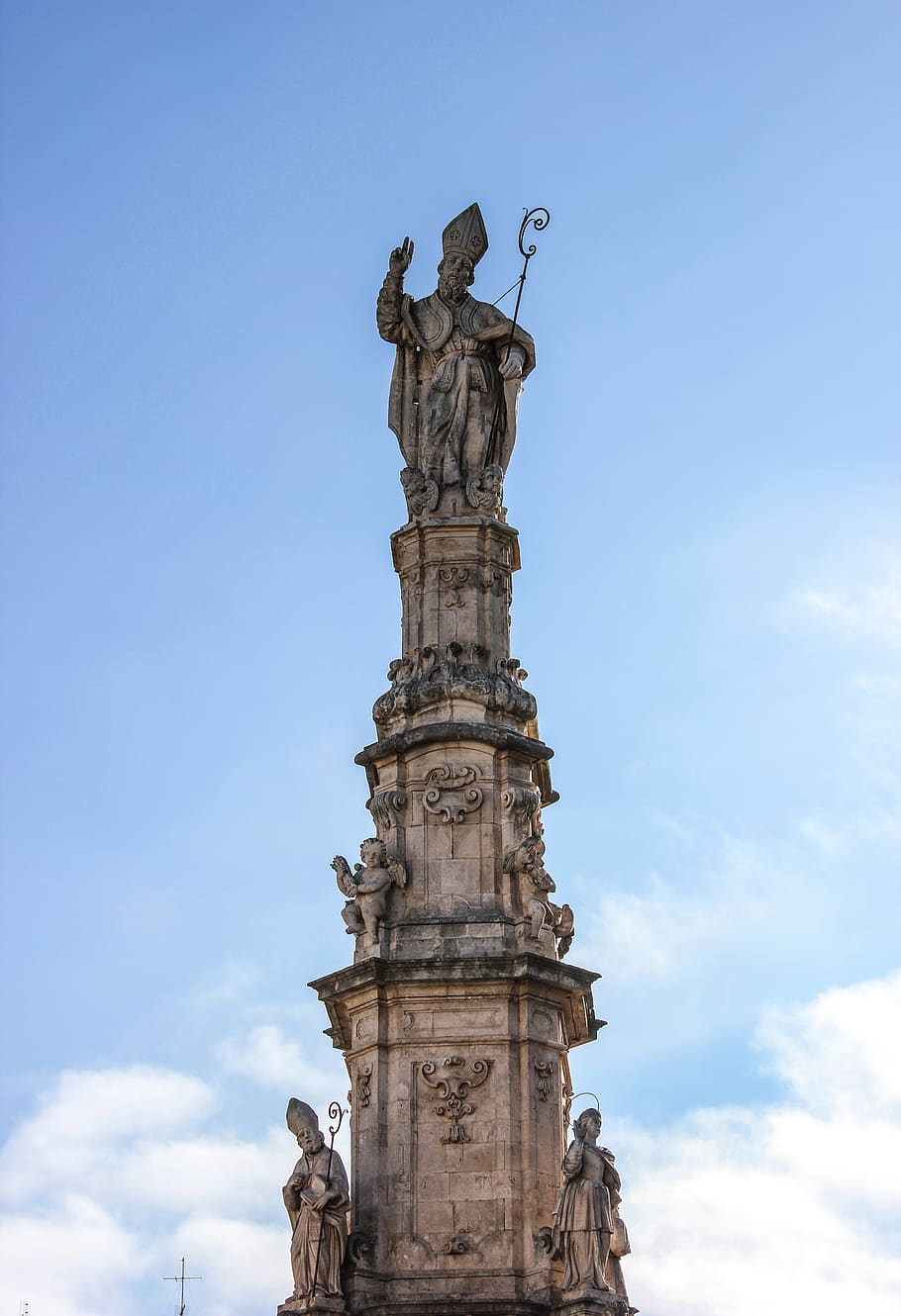 column, baroque, statue, antiquity, sky, sculpture, low angle view HD wallpaper