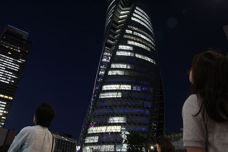 japan, nagoya, night, skyscraper, architecture, built structure, HD wallpaper