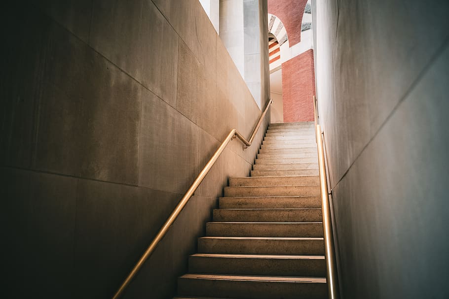 brown concrete stairs photography, staircase, handrail, banister HD wallpaper