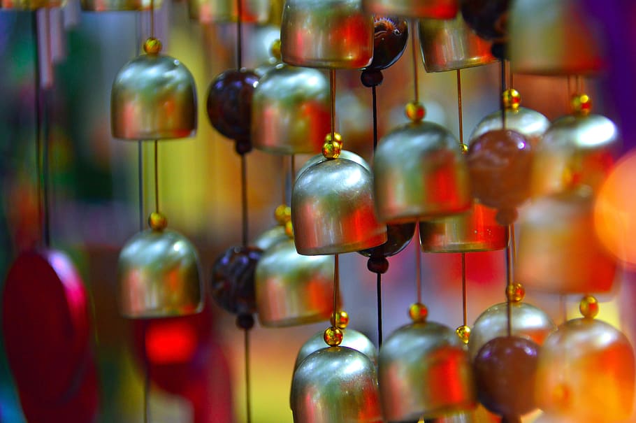 buddha, wind bell, hanging, glass, cut glass, design, colored glass, HD wallpaper