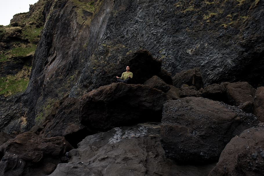 Photo of Person Meditating on Top of Rock, action, cave, daylight HD wallpaper