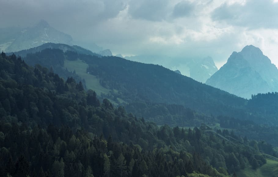 mountains, blue, green, forest, clouds, scenics - nature, beauty in nature HD wallpaper
