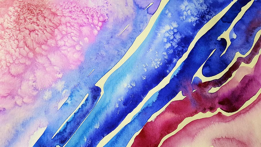 painting, abstract, blue, pink, spots, stains, watercolor, art