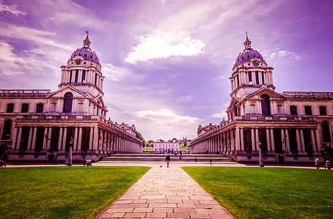 Person Standing Between Concrete Buildings, administration, ancient HD wallpaper