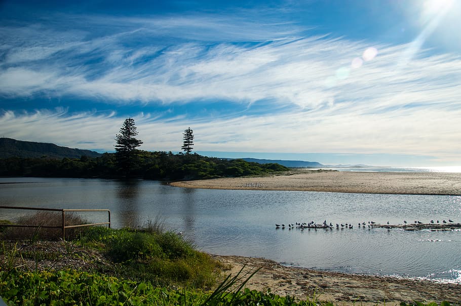 sky, clouds, beach, landscape, nature, calm, water, ocean, atmosphere HD wallpaper