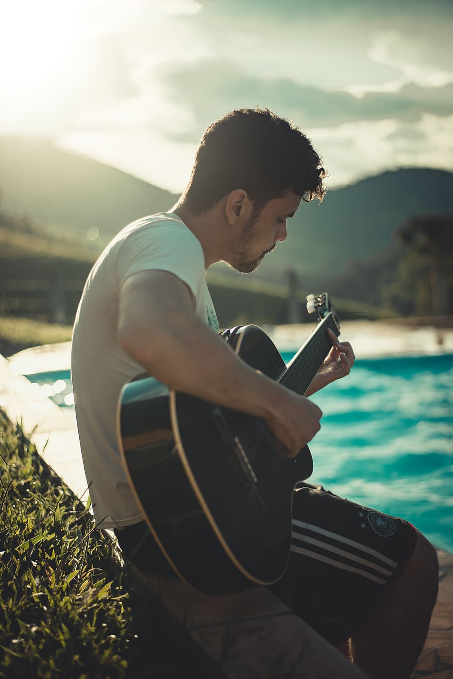 Photo Of Man Playing Guitar, acoustic guitar, adult, blur, depth of field, HD wallpaper