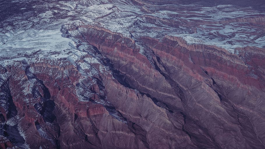 snow, mountains, cliffs, trees, grand canyon, landscape, earth HD wallpaper
