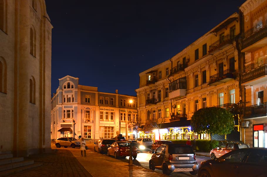 cars, street, night, city, old, ancient, architecture, podil, HD wallpaper