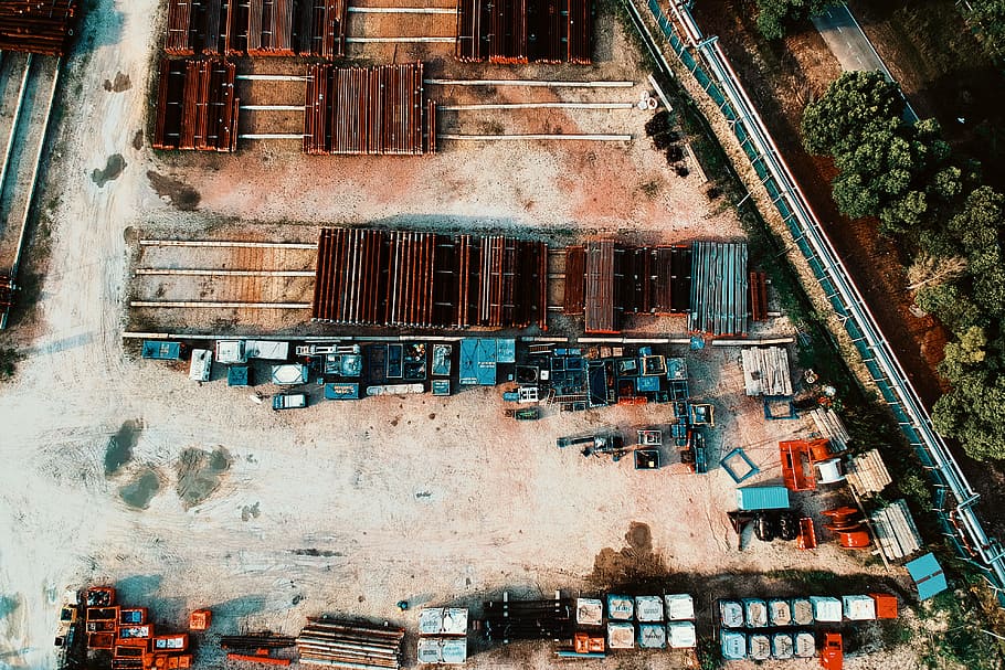 Aerial View Photography of Metal Factory, bird's eye view, daylight, HD wallpaper