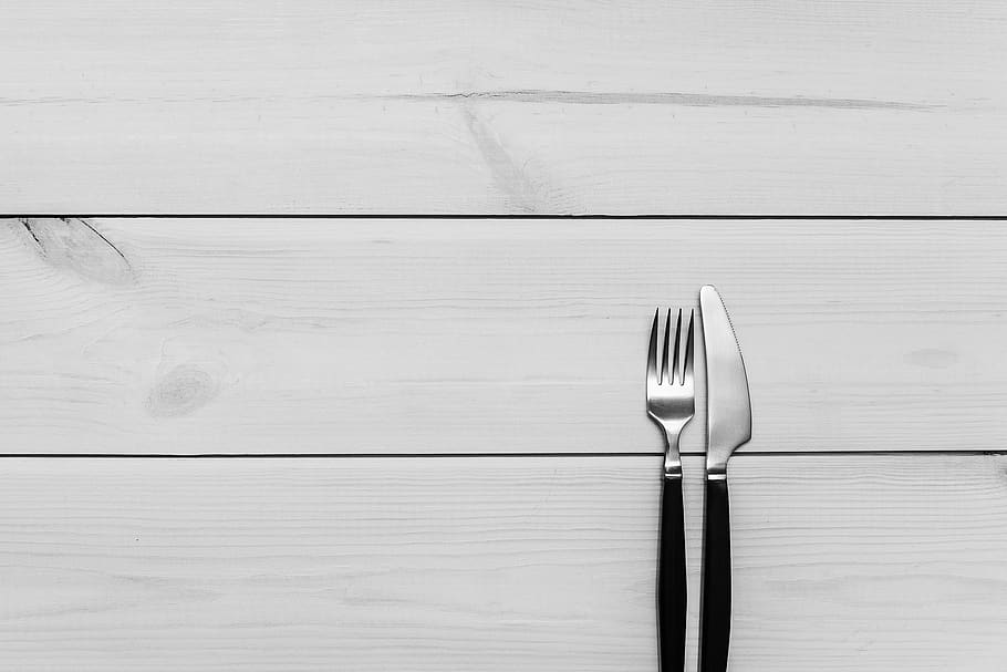 kitchen, table, wood, fork, knife, cutlery, utensils, kitchen utensil HD wallpaper