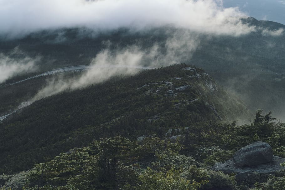 green trees under white clouds, rock, united states, wilmington HD wallpaper