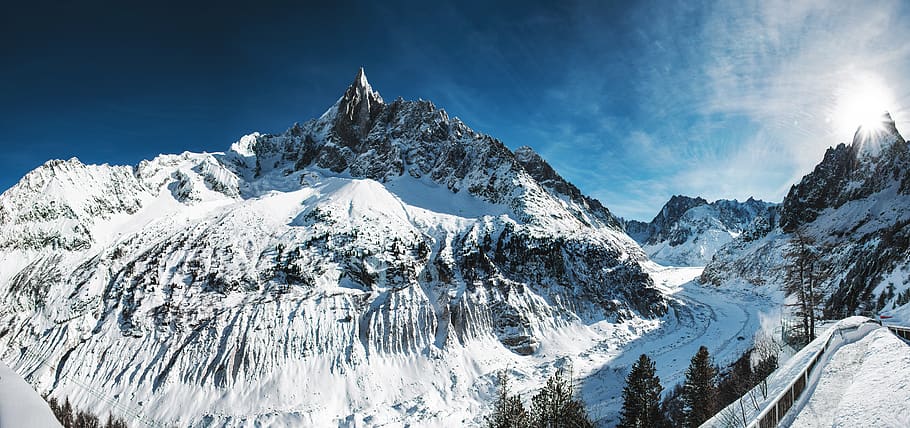 Snow Covered Mountain Under Blue Sky, altitude, clouds, cold HD wallpaper