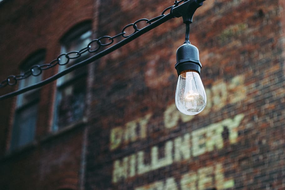 black, bricks, brown, buildings, bulbs, gray, lights, walls HD wallpaper