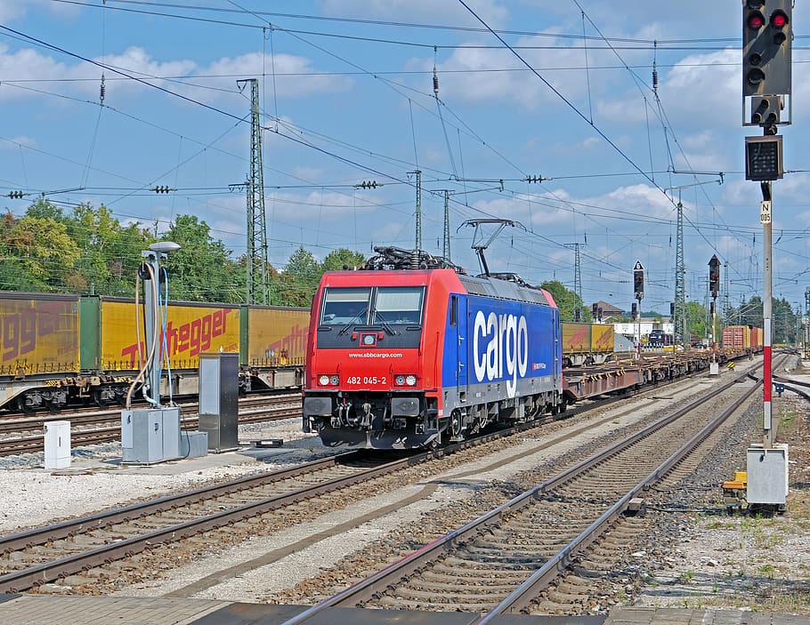 container train, international, through-freight train, empty car, HD wallpaper