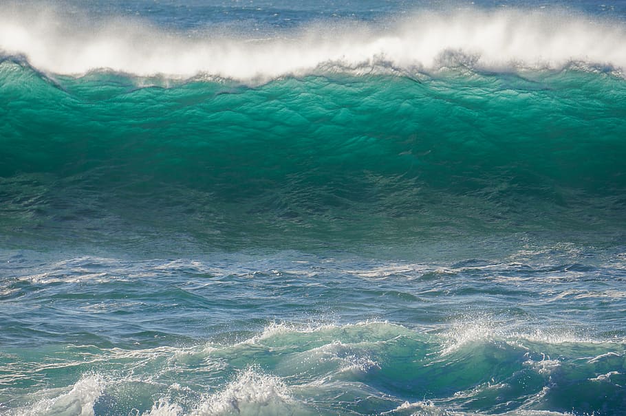 water, ocean, wave, clear, surf, text ready, background, motion HD wallpaper